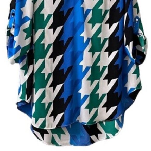 Worthington Woman Houndstooth Spring Tunic Split Neck 3/4 Sleeve High Low Hem 1X - Picture 3 of 9